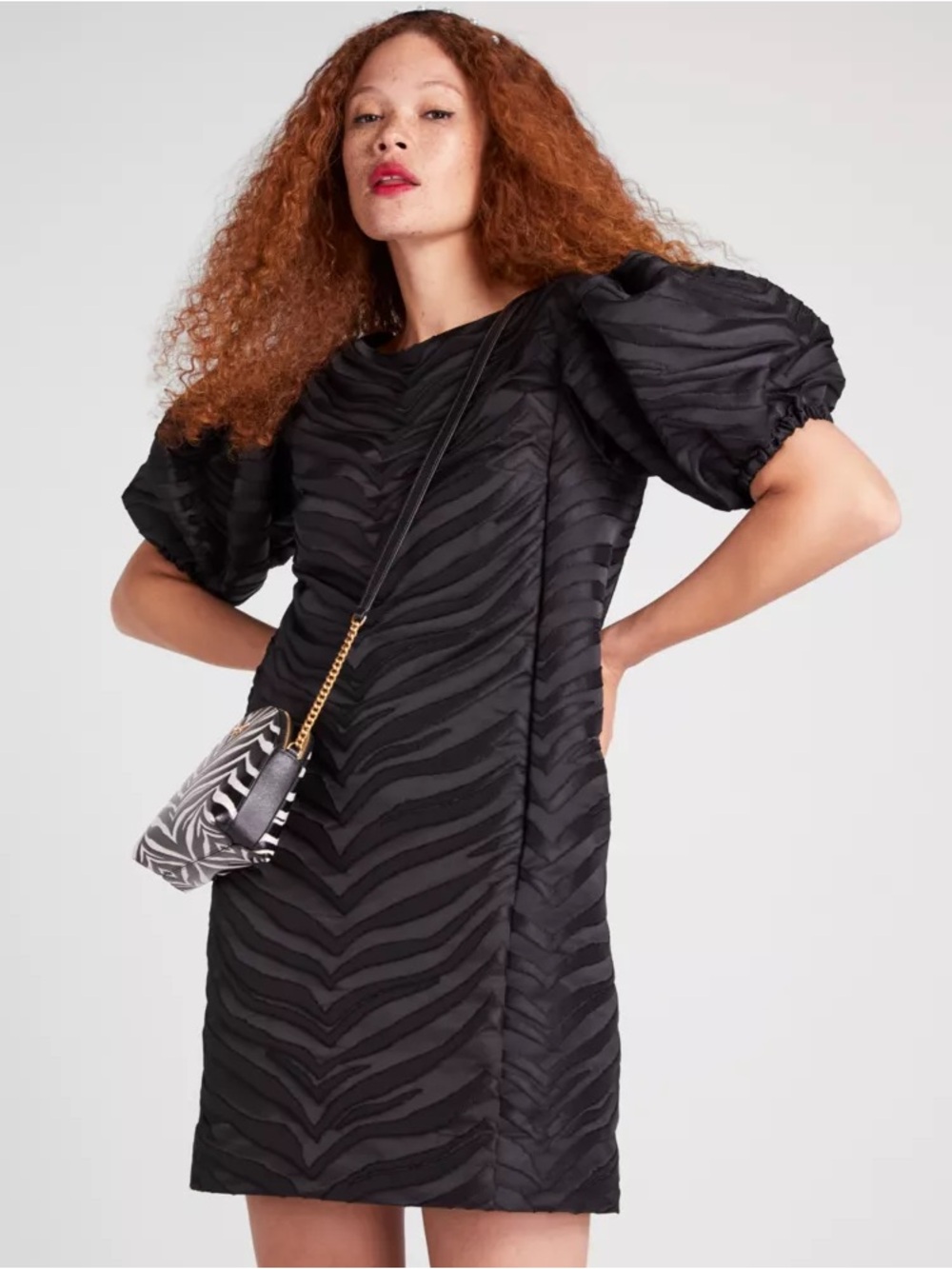 kate spade Black Textured Zebra-Stripe Mini Dress